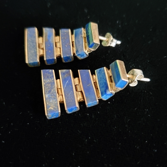 Vintage Articulated Sterling Lapis Earrings - Picture 3 of 8